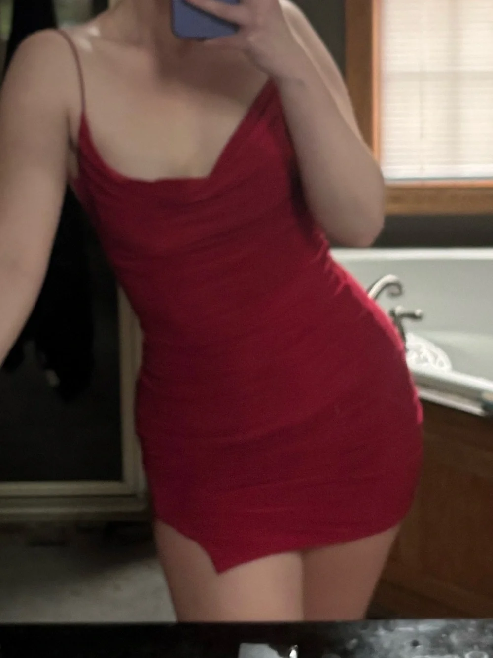 Forever 21 Cowl Neck Red Mini Dress with Thigh Slip and Tie Back - Picture 2 of 3